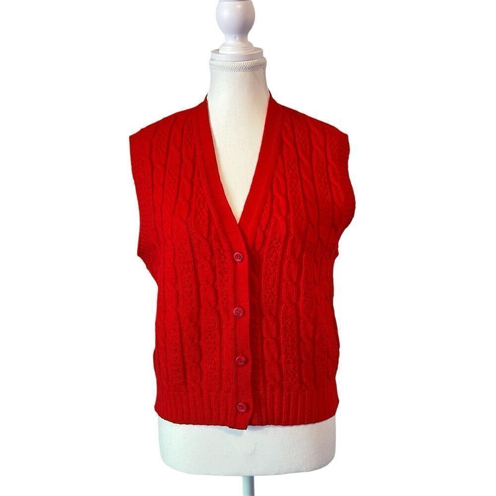 Vintage Pendleton Sweater Vest Women’s Sz Small Virgin Wool Cable Knit Red Retro